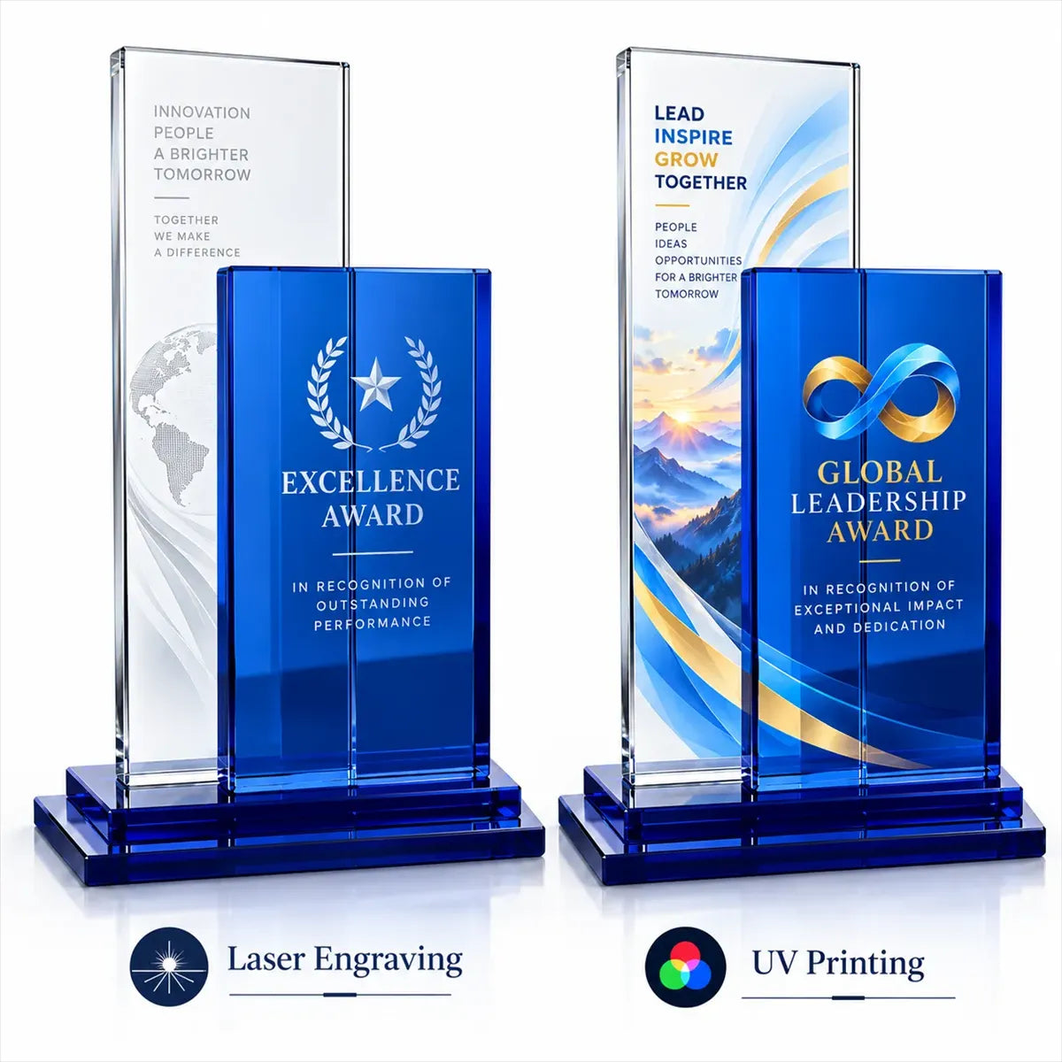 Blue & Clear Stacked Crystal Award Plaque
