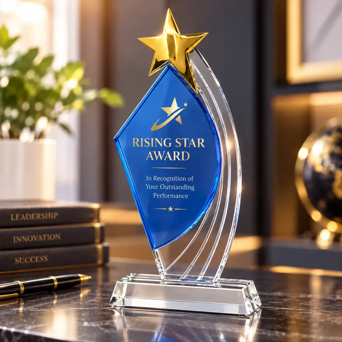 Champion Star Crystal Trophy with 3 Lines