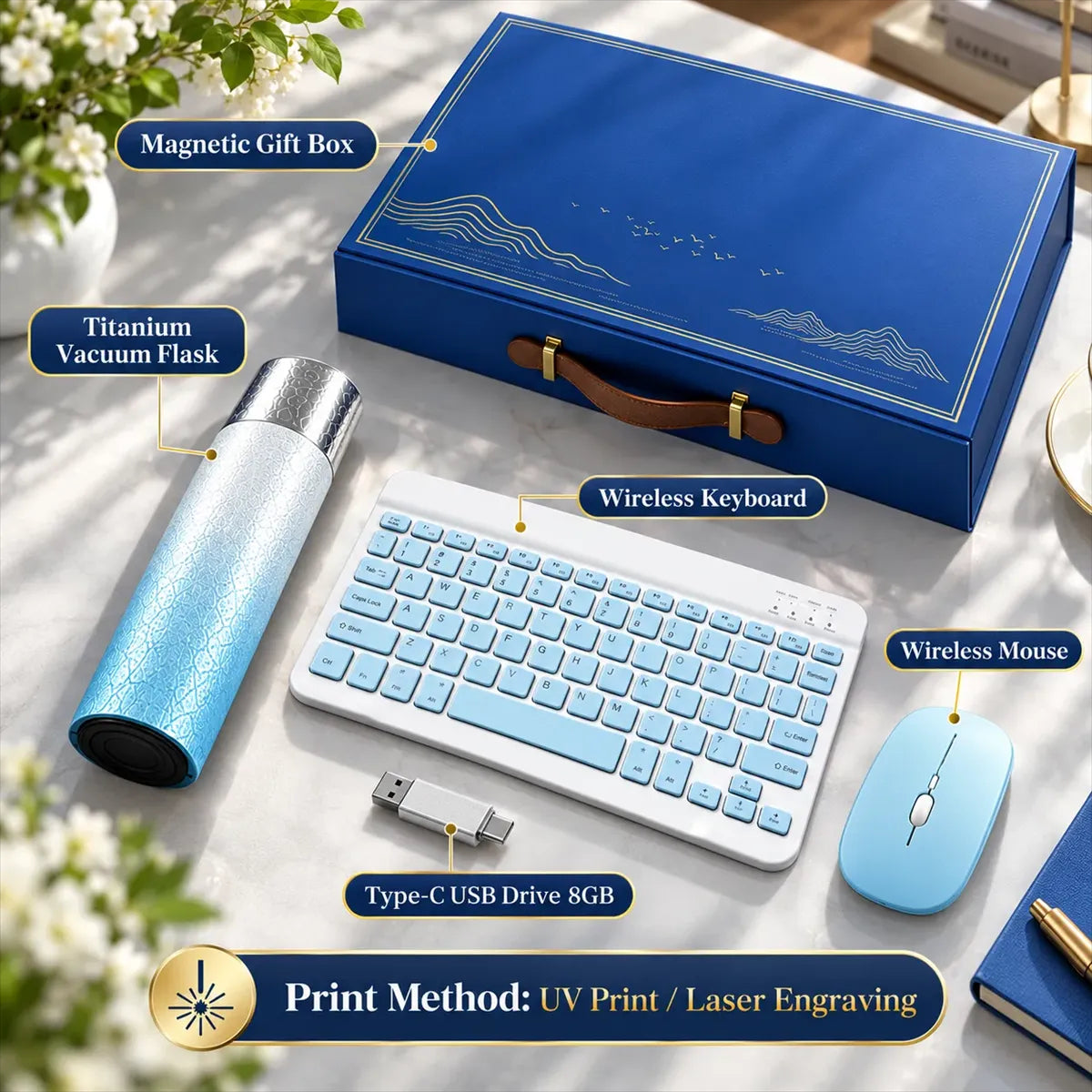 Corporate Tech Gift Set with Titanium Tumbler