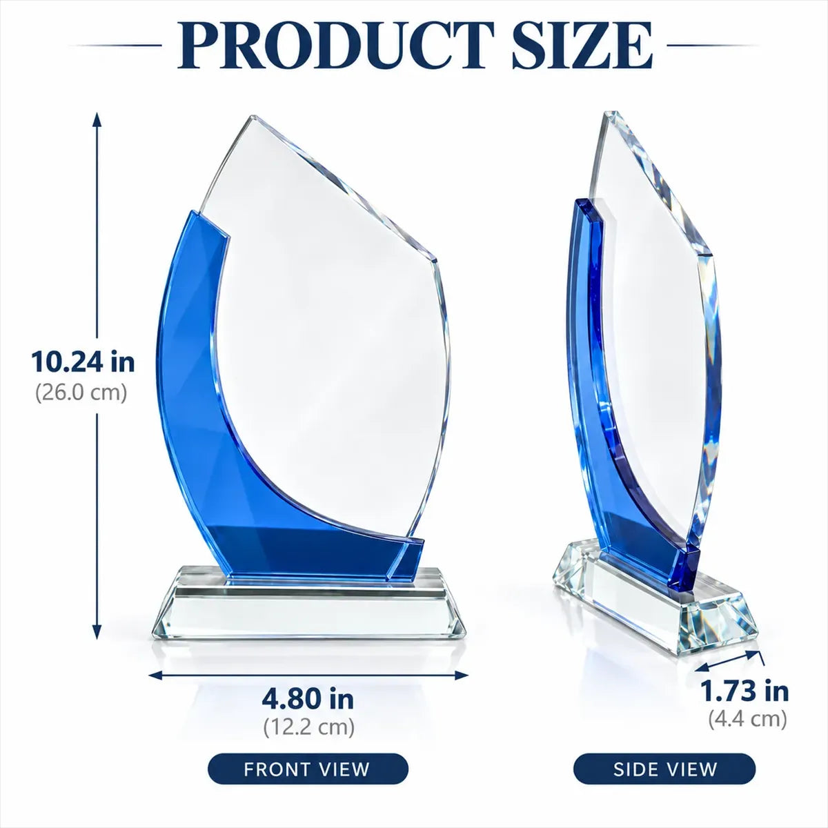 Custom Blue Accent Crystal Trophy with Base