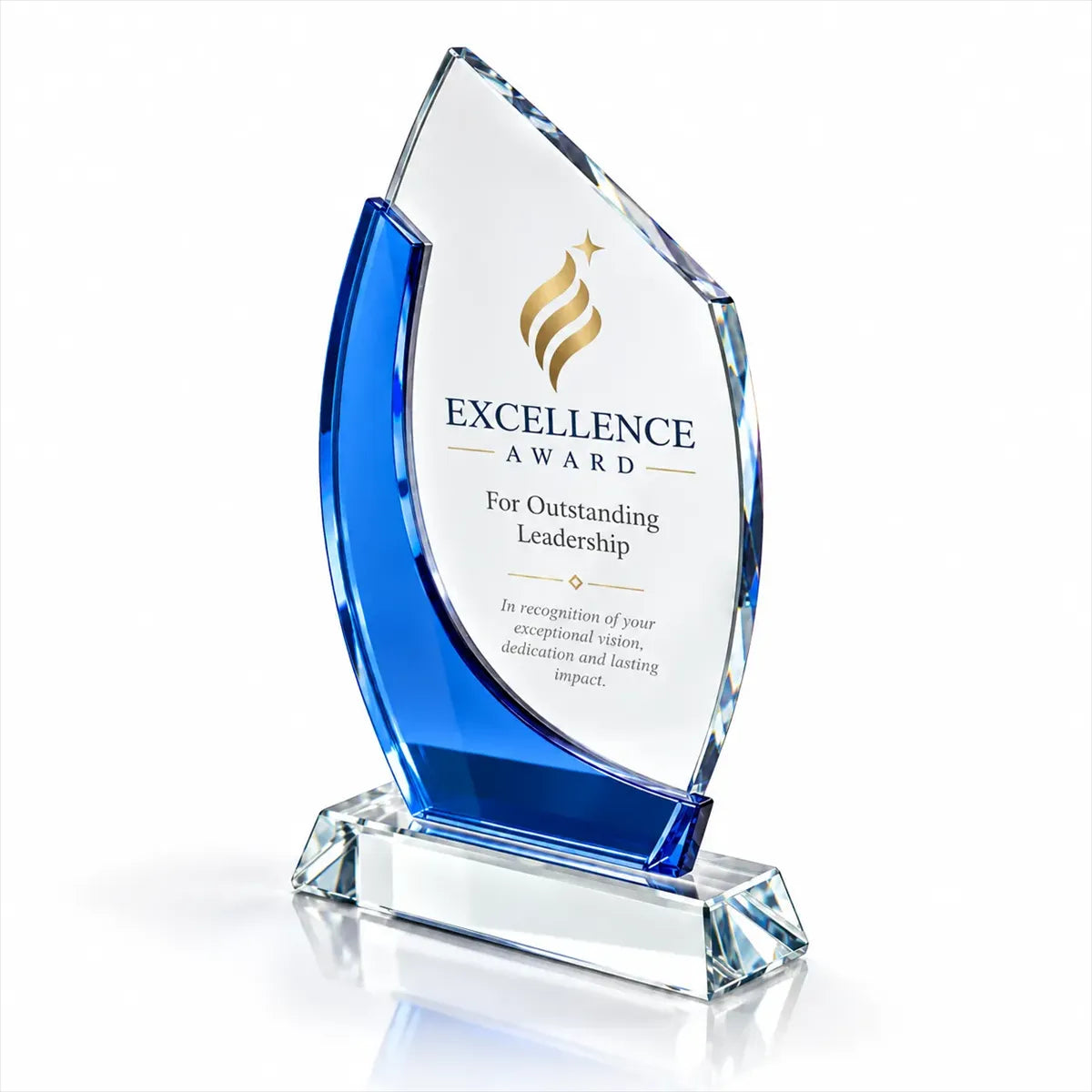 Custom Blue Accent Crystal Trophy with Base