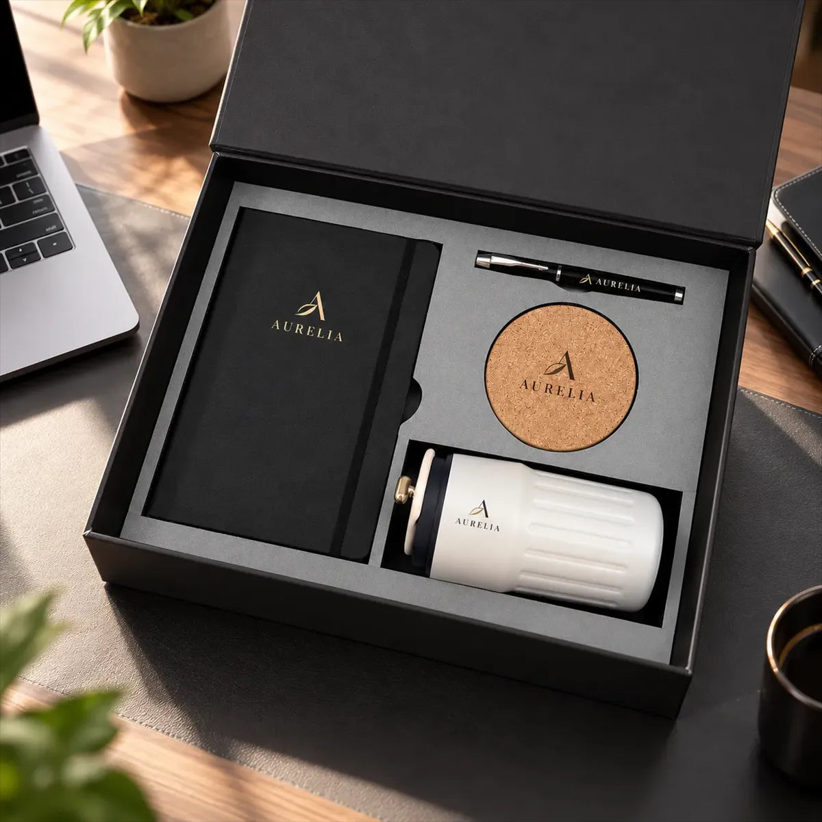 Custom Business Gift Set with Notebook, Pen & Tumbler