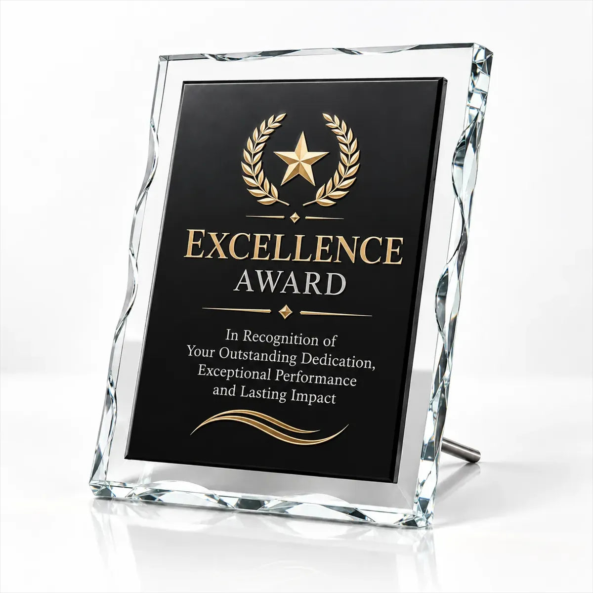 Custom Mirrored Glass Award Plaque with Stand