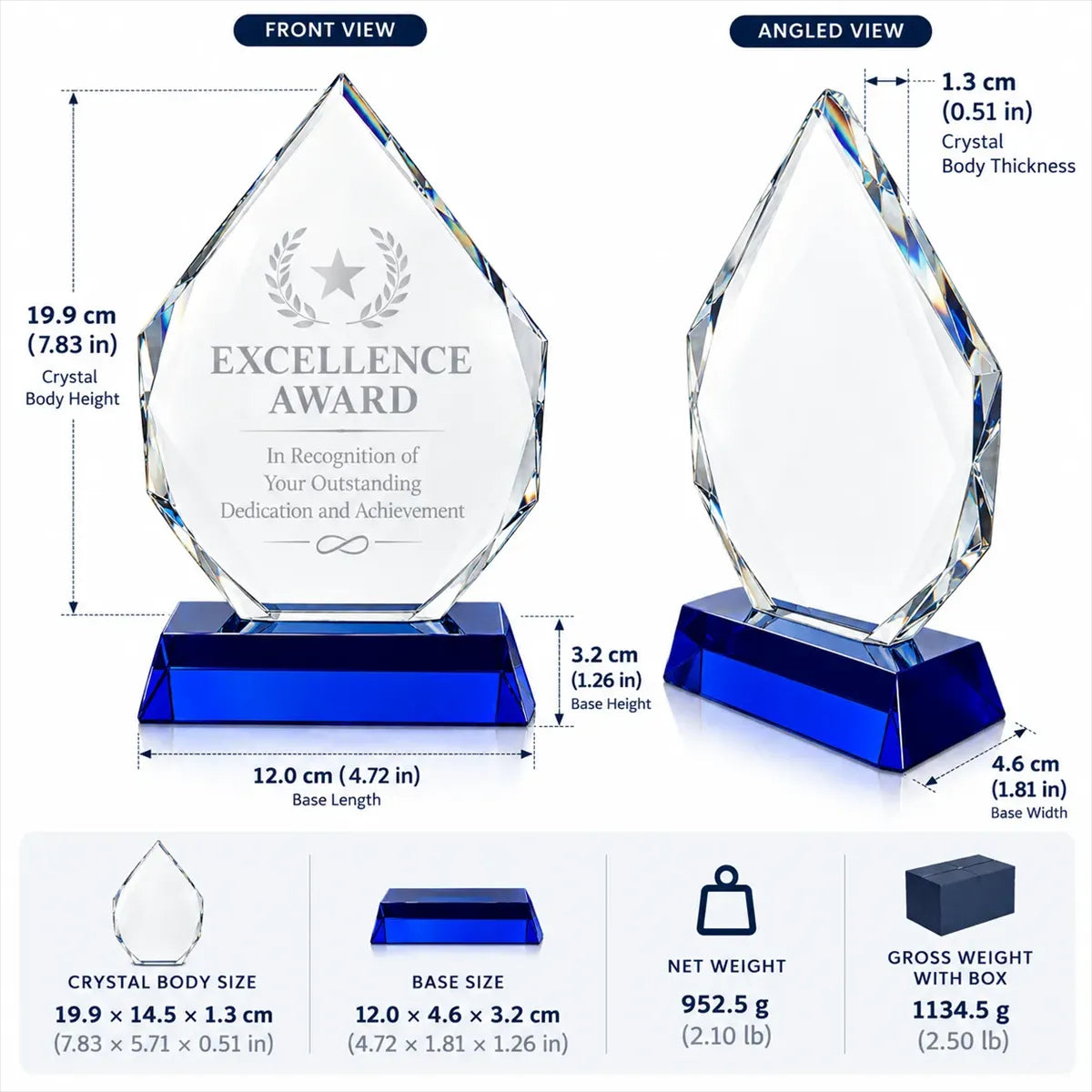 Custom Teardrop Crystal Award Trophy