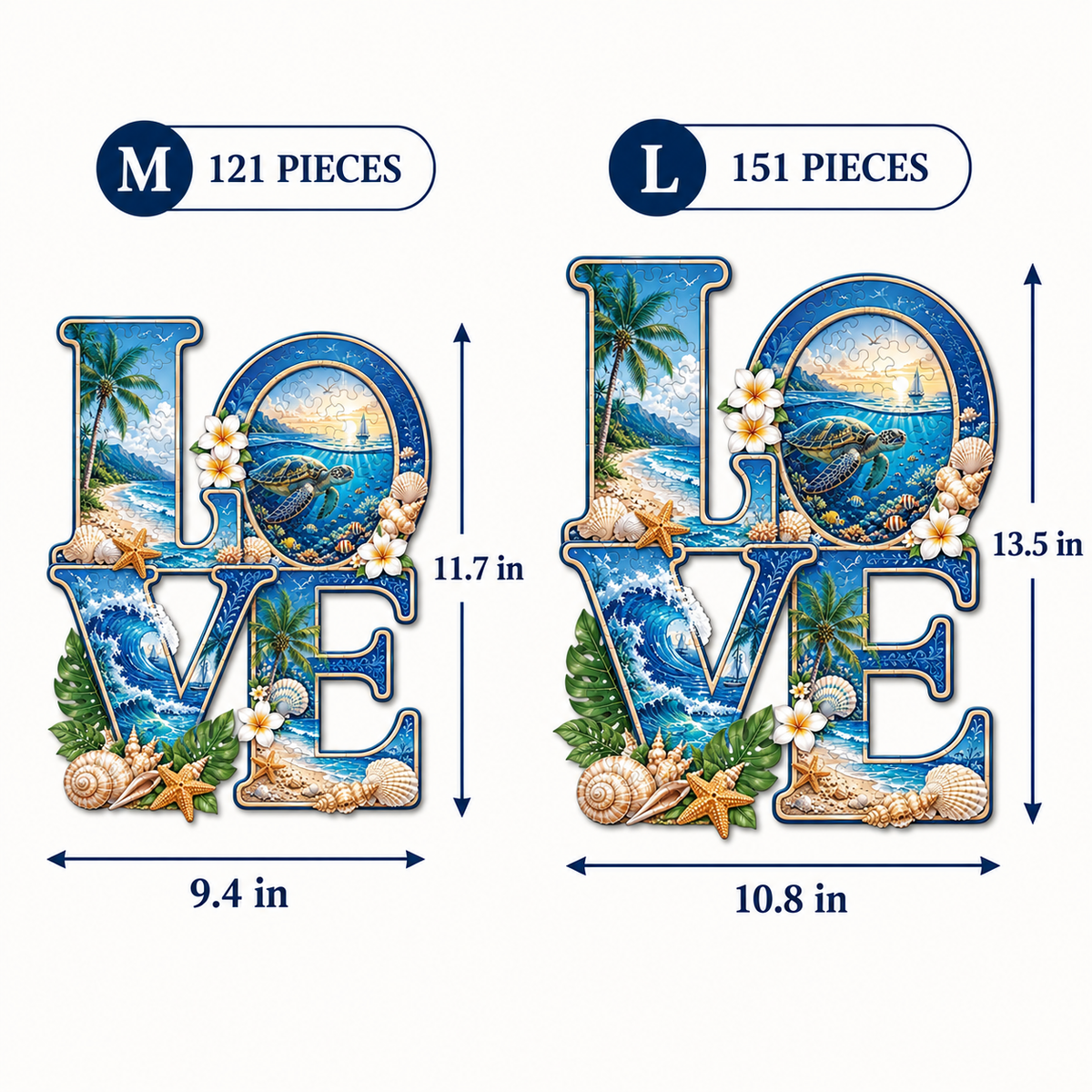 Seaside Love Wooden Jigsaw Puzzle – Ocean Turtle & Tropical Beach Art