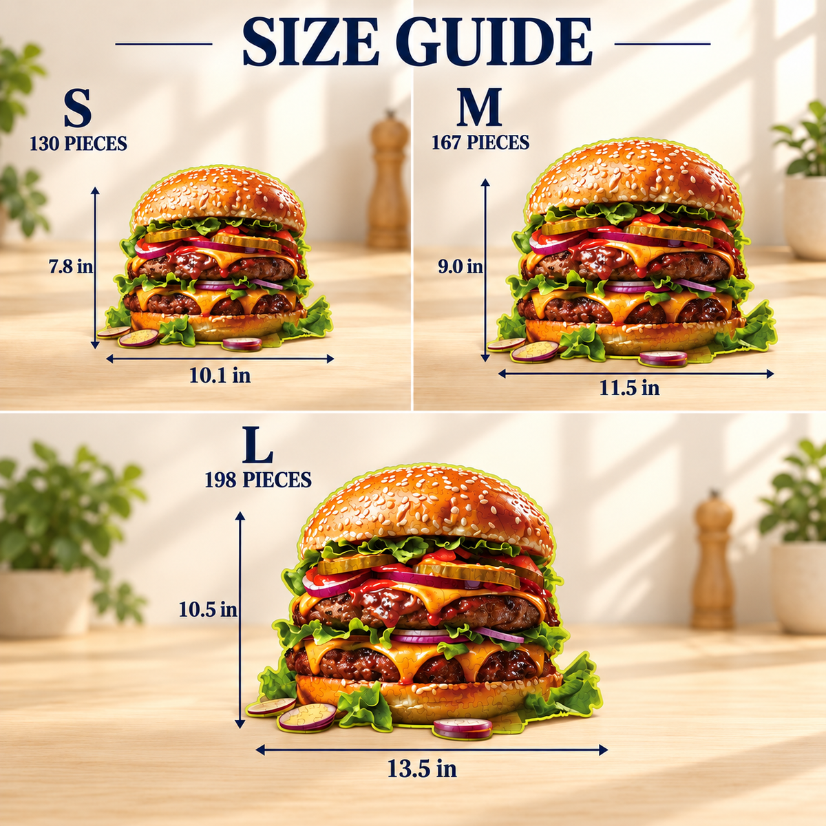 Double Cheeseburger Wooden Jigsaw Puzzle – Burger Shaped Food Art