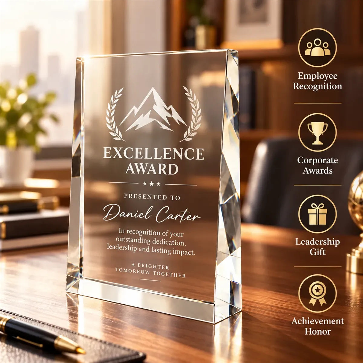 Slant Crystal Plaque Custom Laser Engraved Award