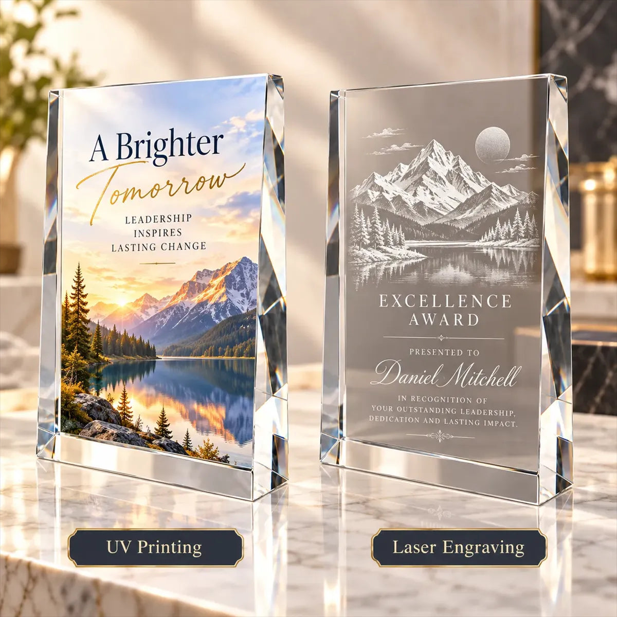 Slant Crystal Plaque Custom Laser Engraved Award