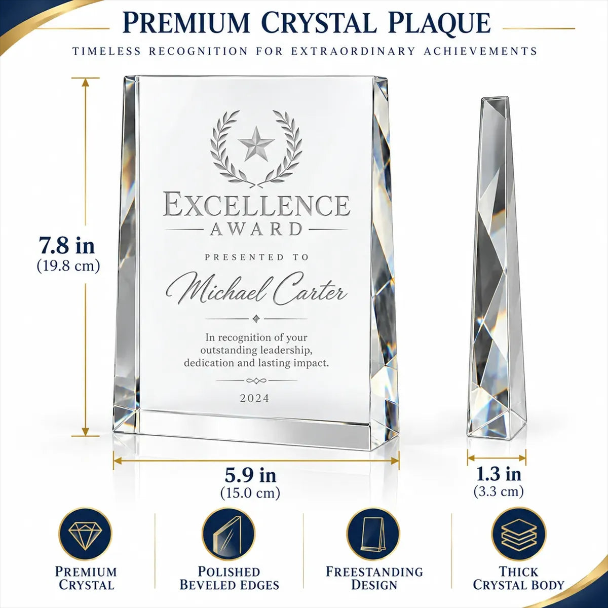 Slant Crystal Plaque Custom Laser Engraved Award