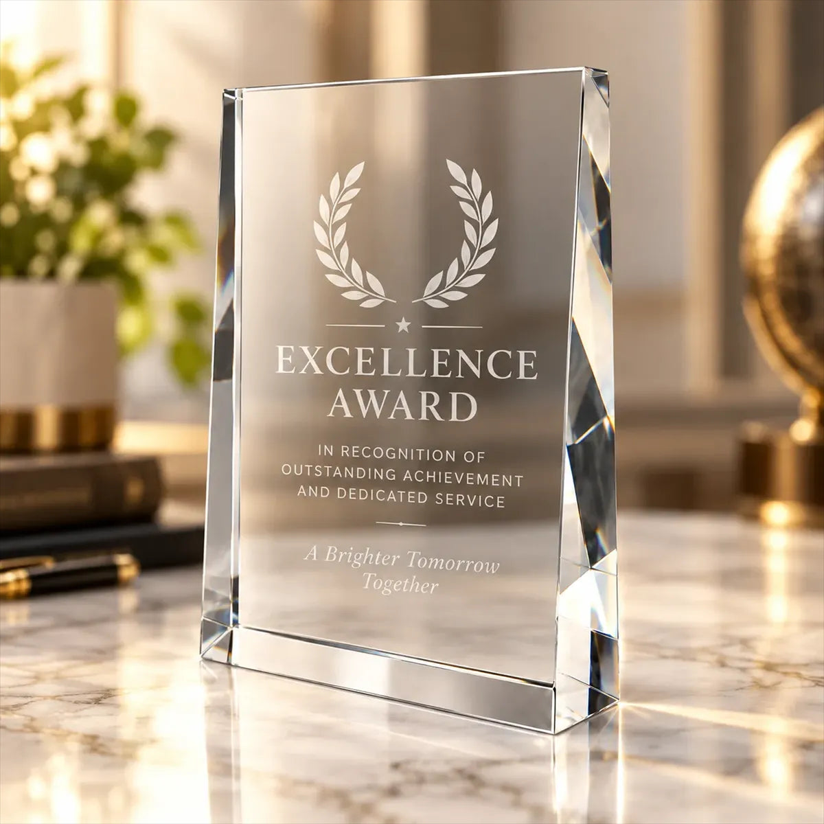 Slant Crystal Plaque Custom Laser Engraved Award