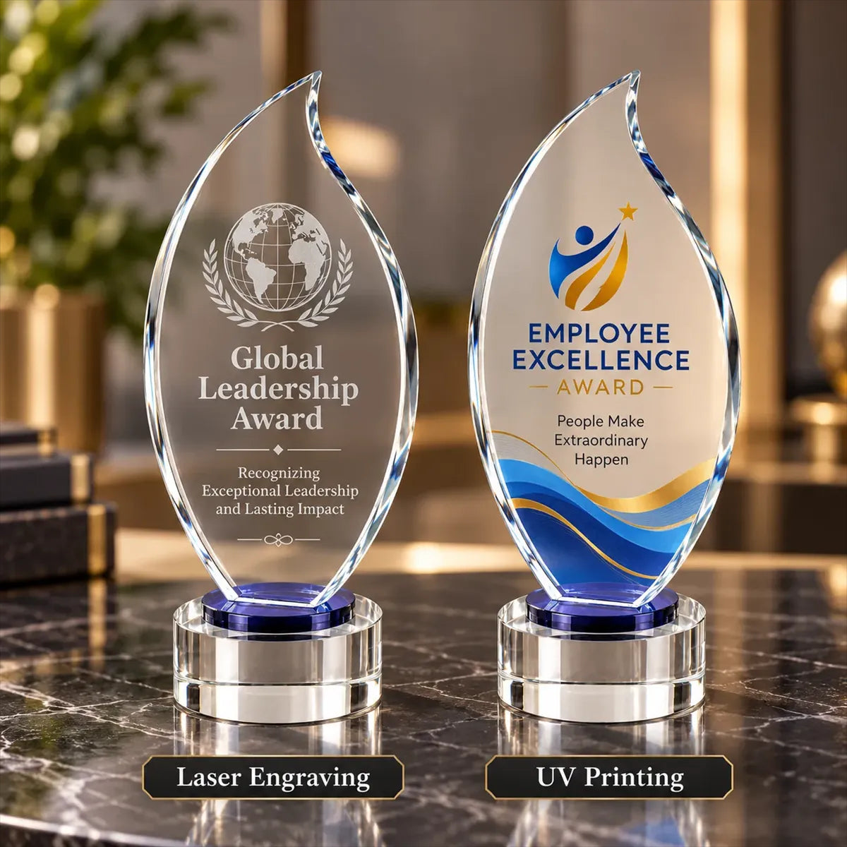 Torch Shaped Crystal Award with Round Base