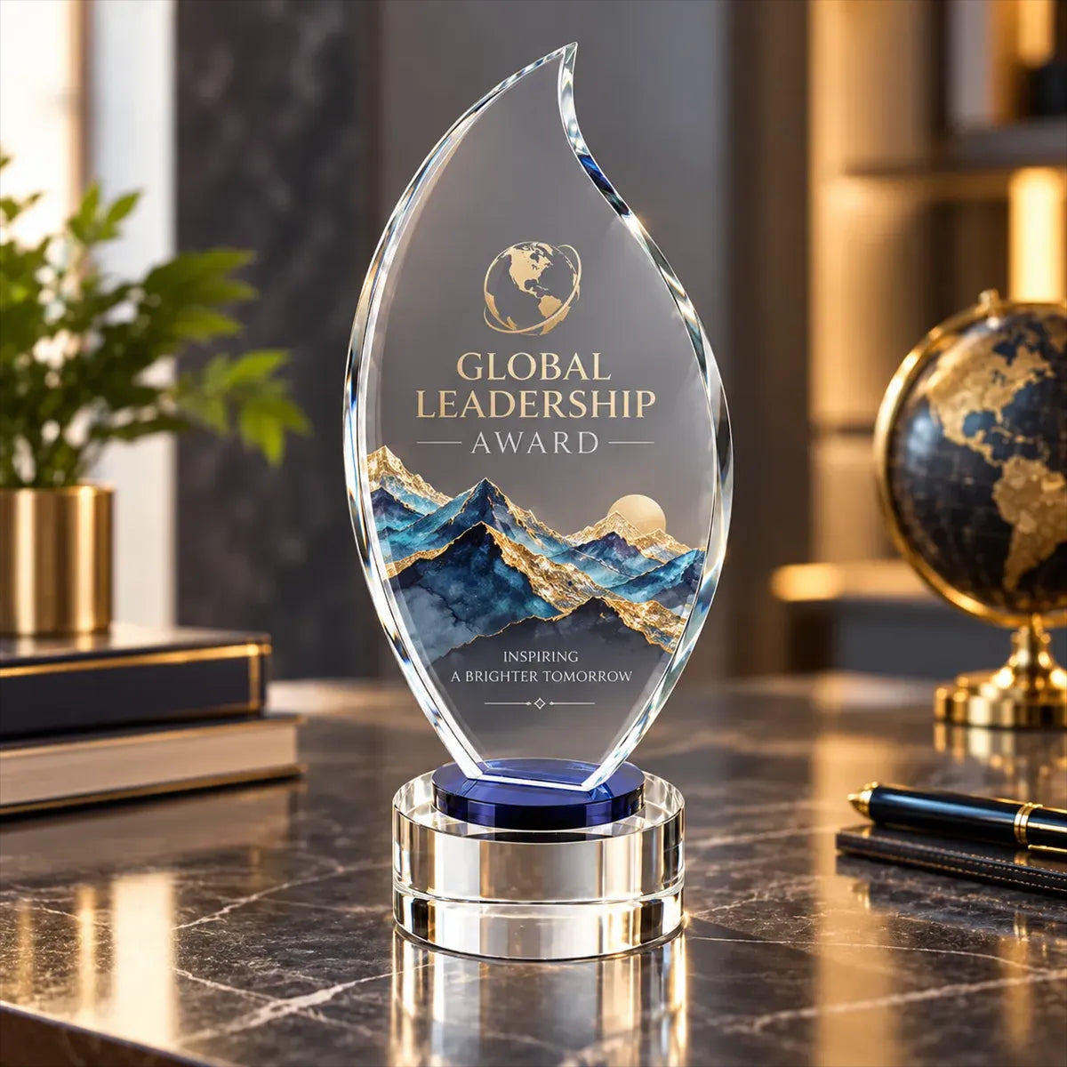 Torch Shaped Crystal Award with Round Base