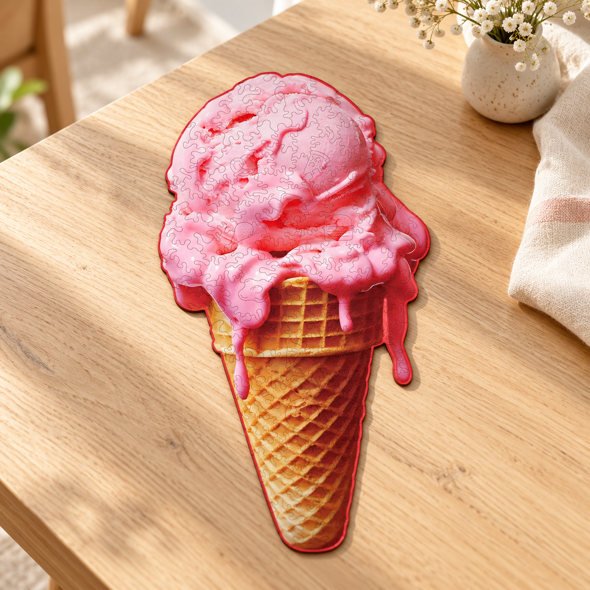Strawberry Scoop Wooden Jigsaw Puzzle – Pink Ice Cream Cone