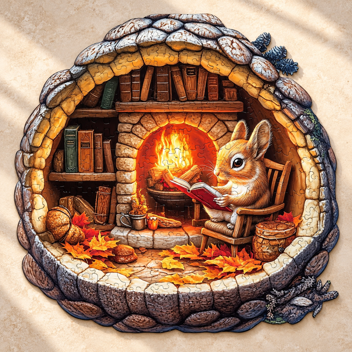 Fireside Reading Rabbit Wooden Jigsaw Puzzle