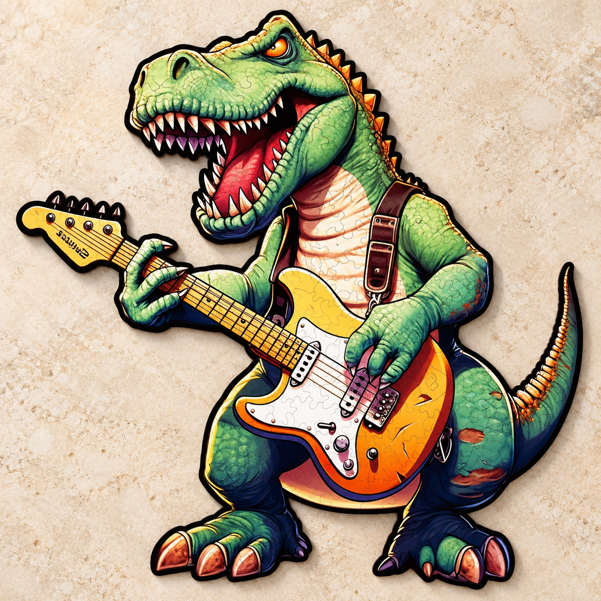 Guitar Rocker T-Rex Wooden Jigsaw Puzzle