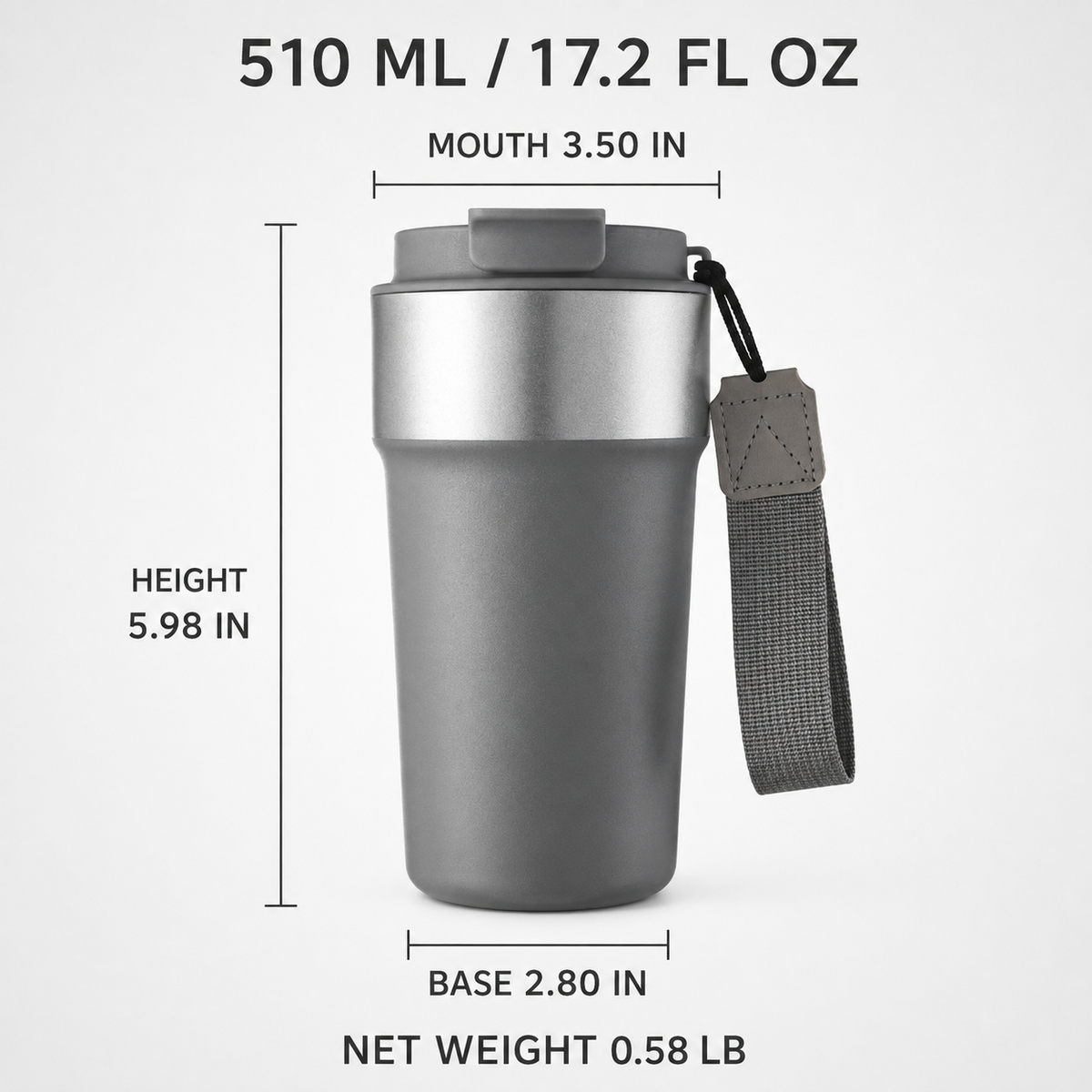 Custom 510ml Insulated Car Coffee Tumbler With Lanyard