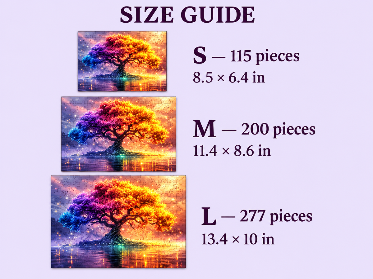 Rainbow Radiance Tree of Life Wooden Jigsaw Puzzle – Fantasy Tree & Water Reflection Art