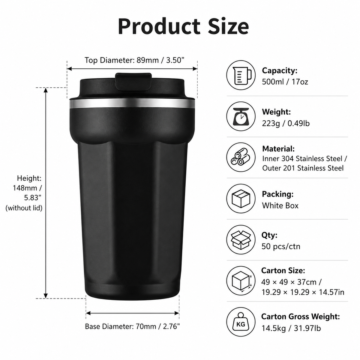 500ml Lanyard Stainless Steel Travel Coffee Mug
