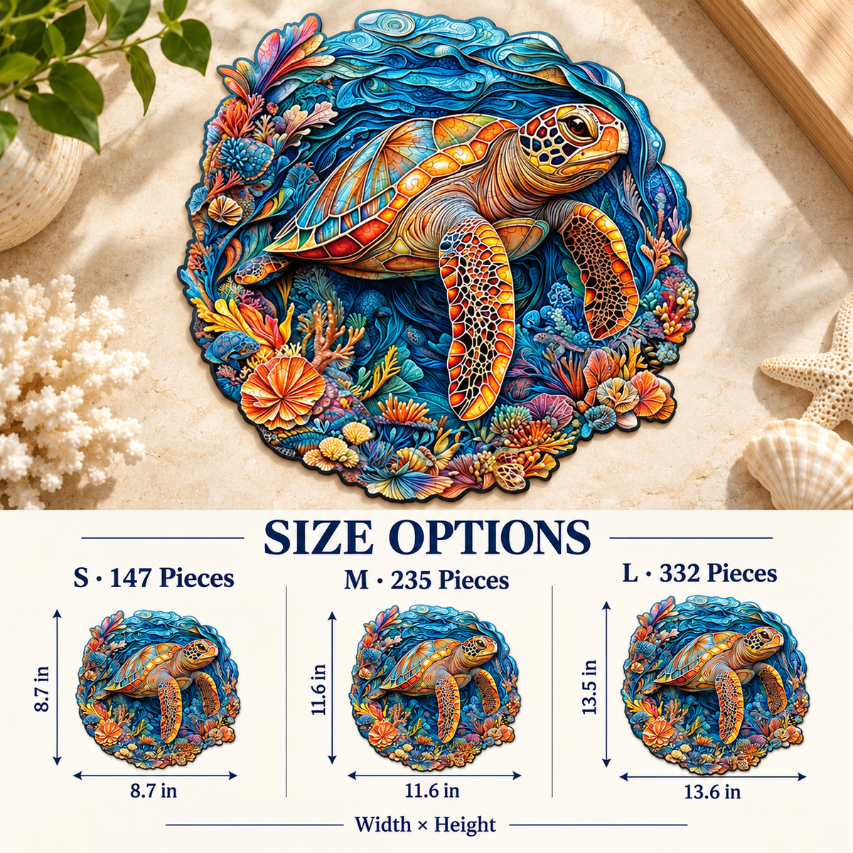 Coral Current Sea Turtle Wooden Jigsaw Puzzle – Colorful Ocean Art