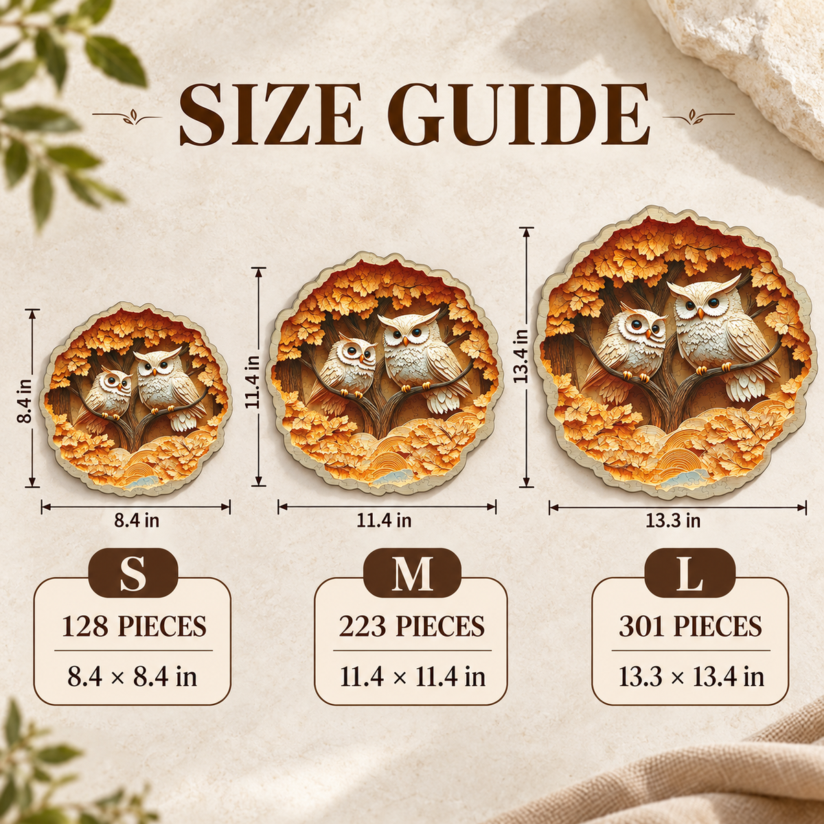 Autumn Owl Companions Wooden Jigsaw Puzzle – Parent & Owlet Woodland Art