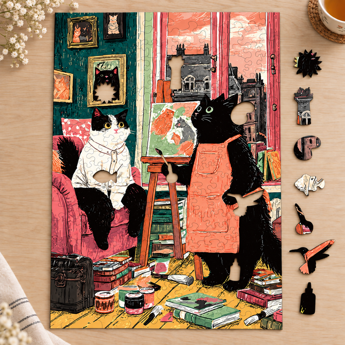 The Feline Portrait Studio Wooden Jigsaw Puzzle – Cats, Canvas & City Views