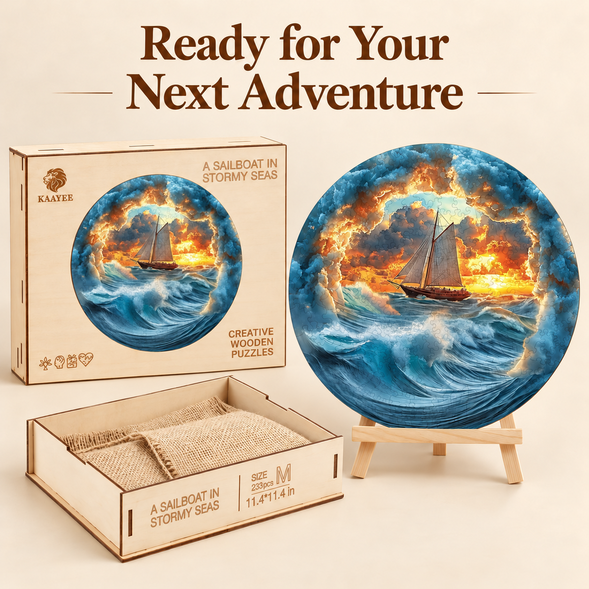 Sunset Voyage Round Wooden Jigsaw Puzzle