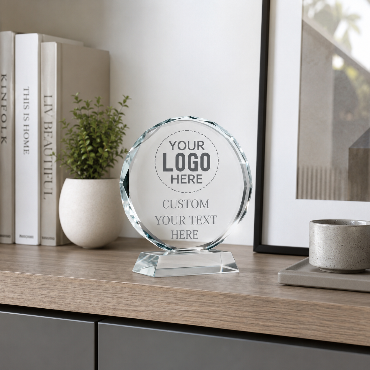Custom Round Crystal Trophy with Crystal Base