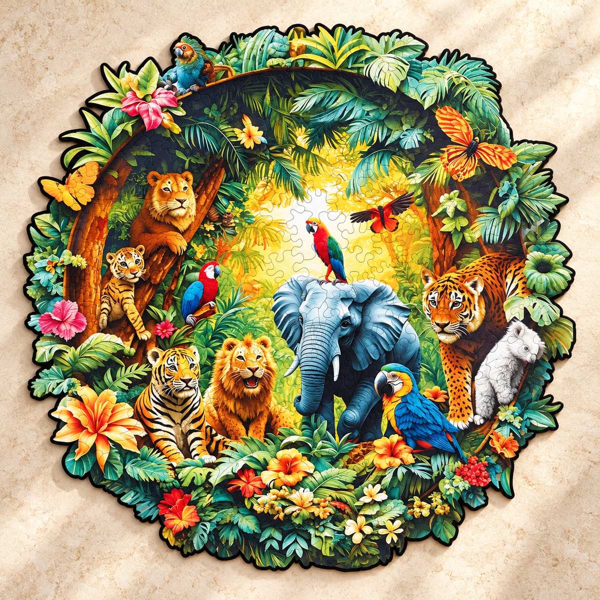 Wildlife Jungle Gathering Wooden Jigsaw Puzzle
