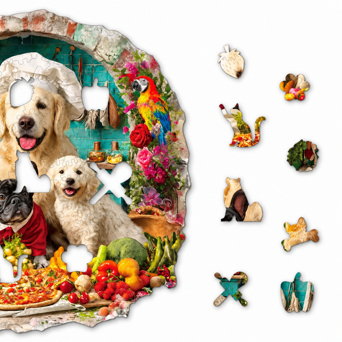 Paws & Pizza Kitchen Wooden Jigsaw Puzzle