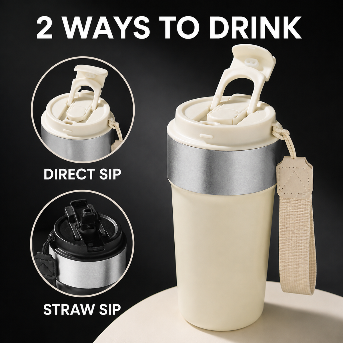 Custom 510ml Insulated Car Coffee Tumbler With Lanyard