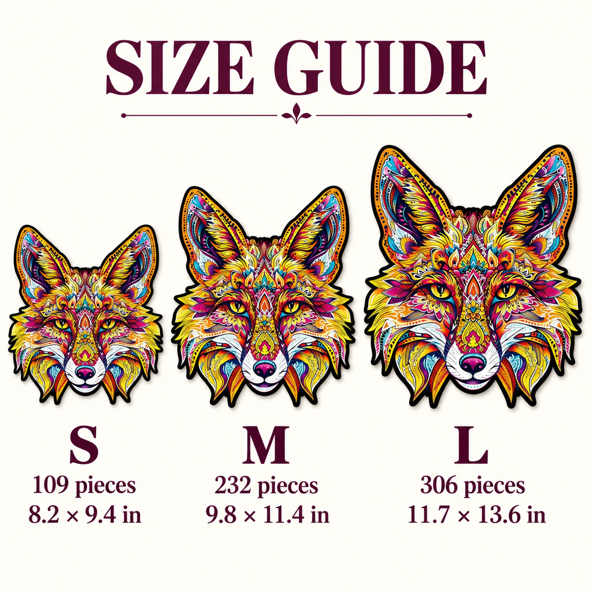 Golden Gaze Fox Wooden Jigsaw Puzzle – Vibrant Mandala Animal Art