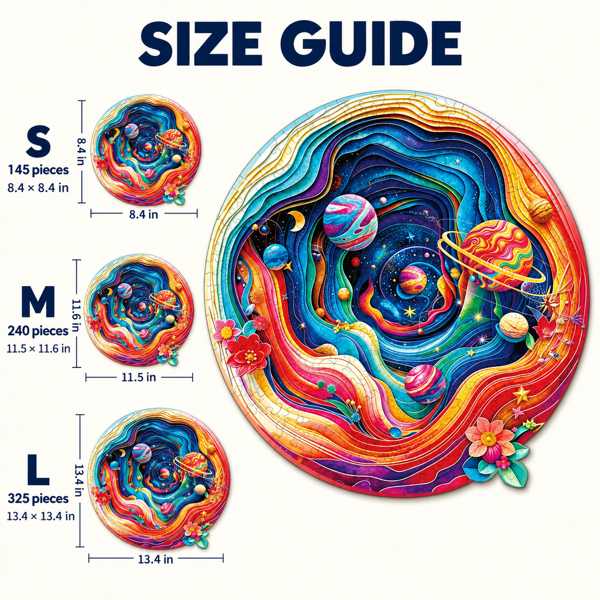 Rainbow Galaxy Wooden Jigsaw Puzzle – Colorful Planets & Cosmic Art