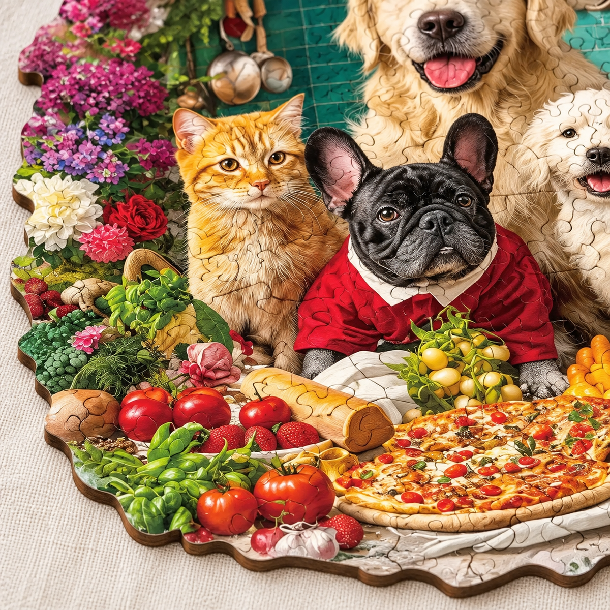 Paws & Pizza Kitchen Wooden Jigsaw Puzzle