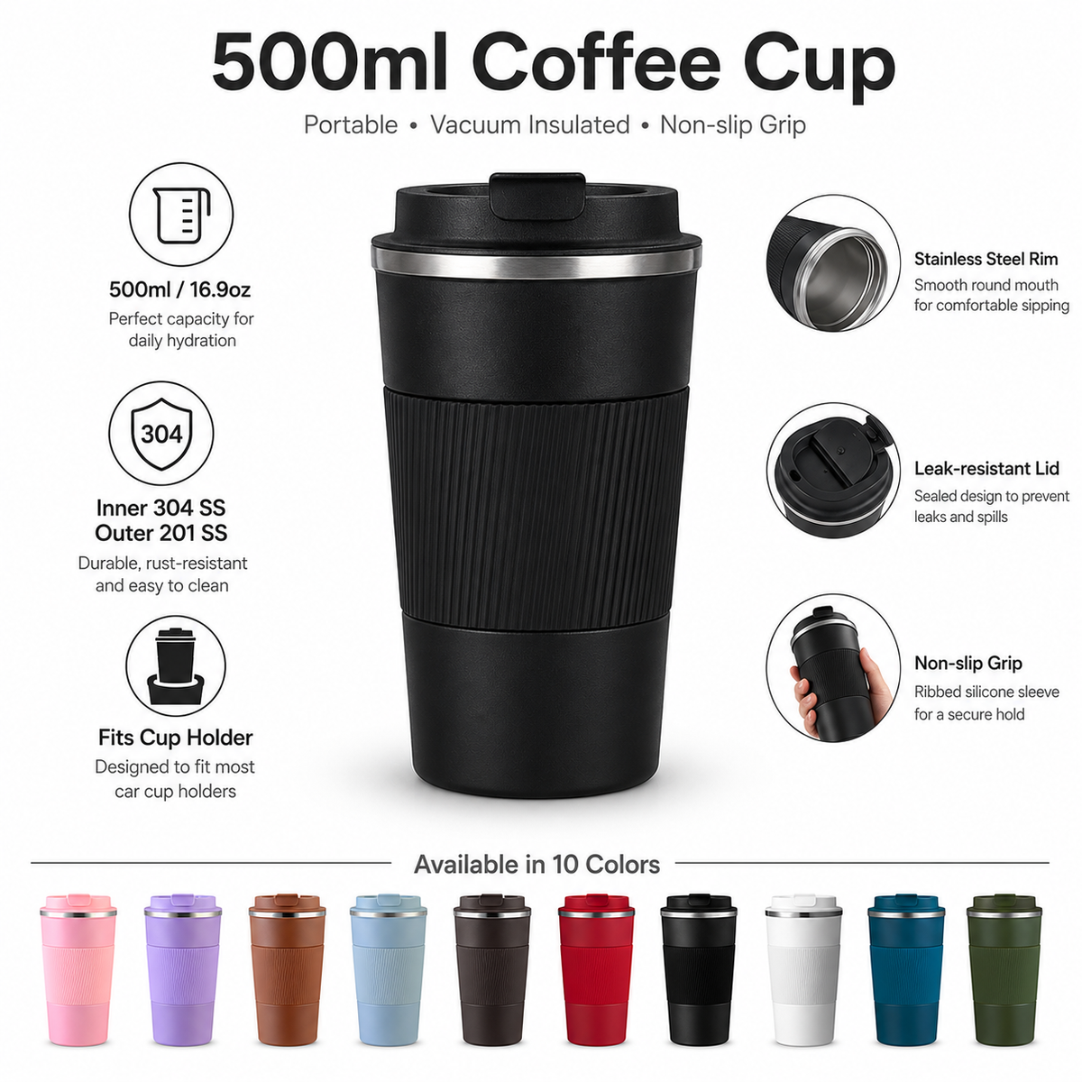 500ml Stainless Steel Travel Coffee Mug