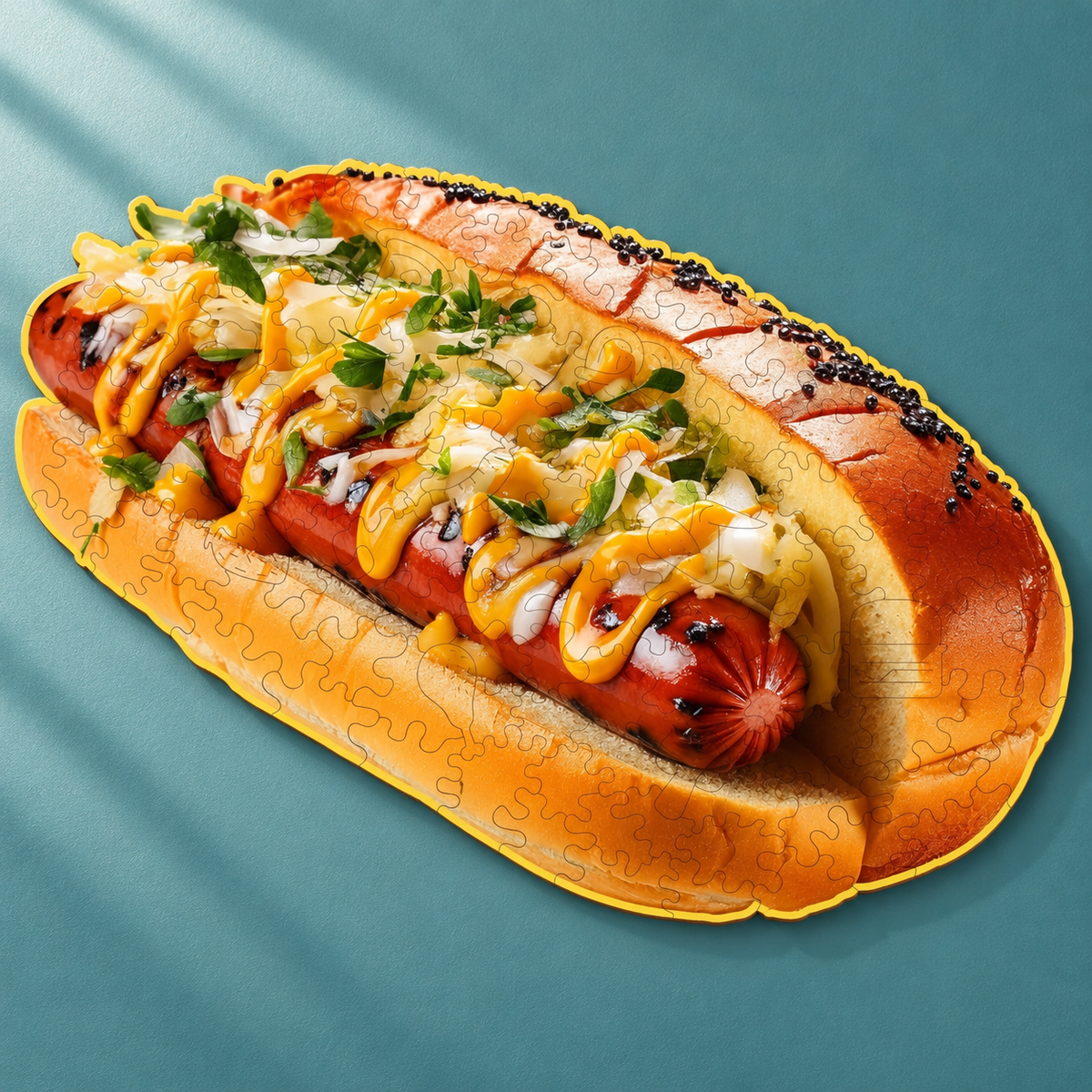Loaded Hot Dog Wooden Jigsaw Puzzle – 121-Piece Food Shaped Puzzle