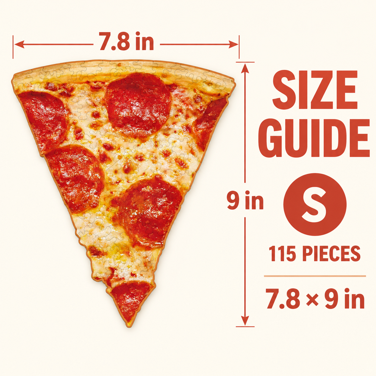 Pepperoni Slice Wooden Jigsaw Puzzle – Food Shaped Puzzle with 115 Pieces