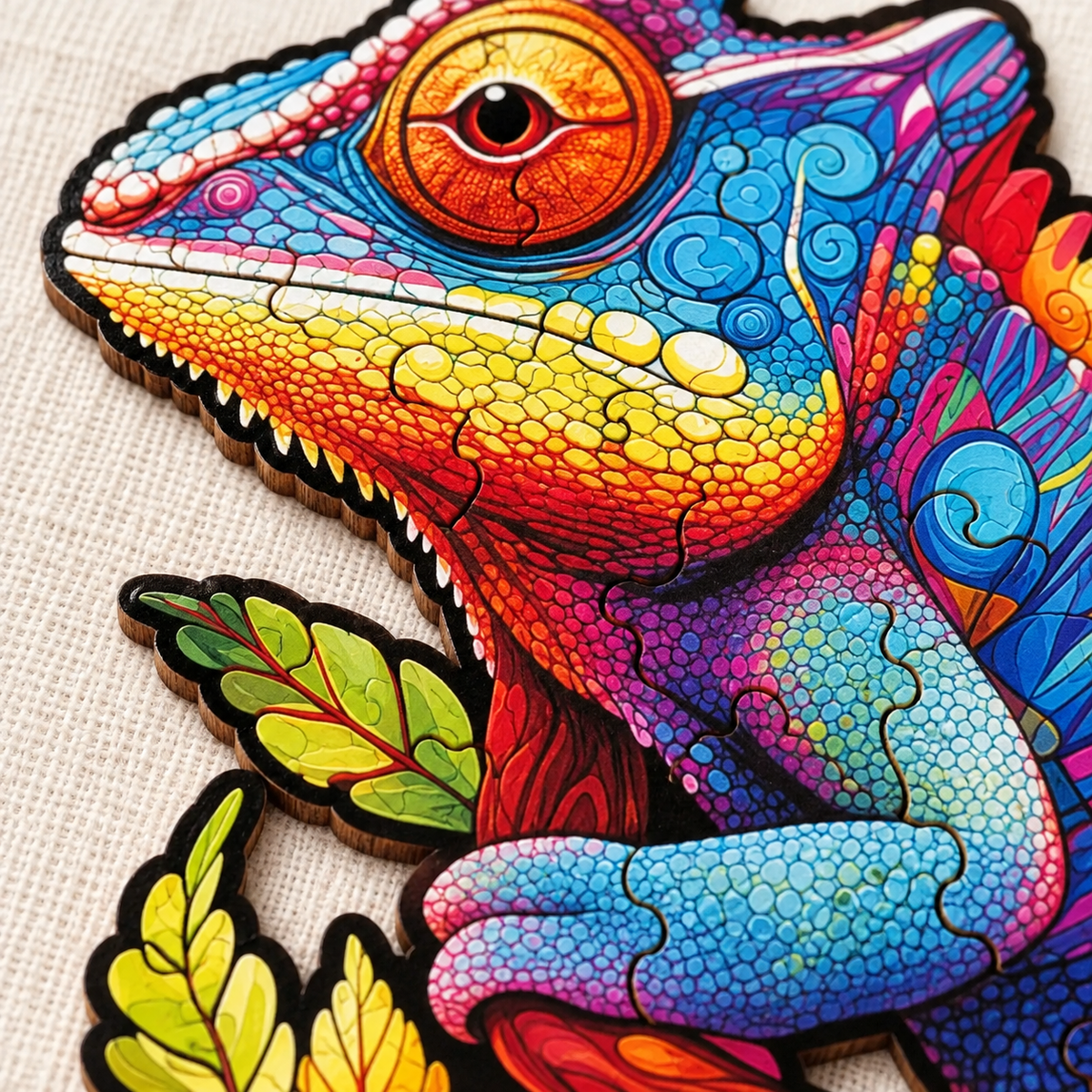Rainbow Grove Chameleon Wooden Jigsaw Puzzle – Vibrant Reptile Art