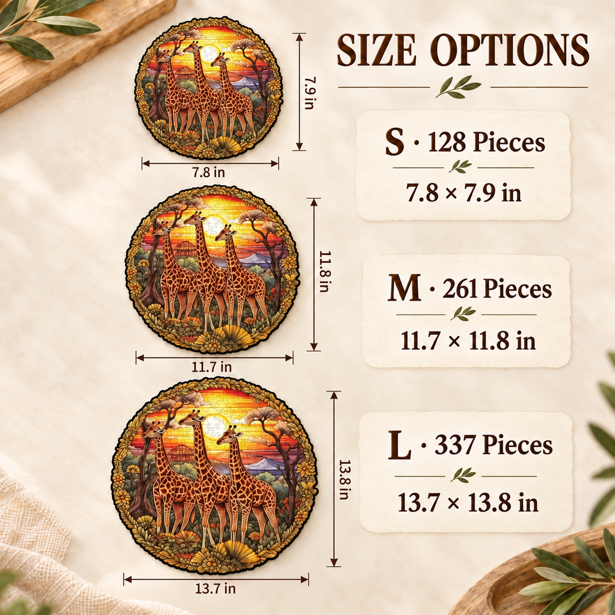 Savanna Sunset Giraffe Family Wooden Jigsaw Puzzle