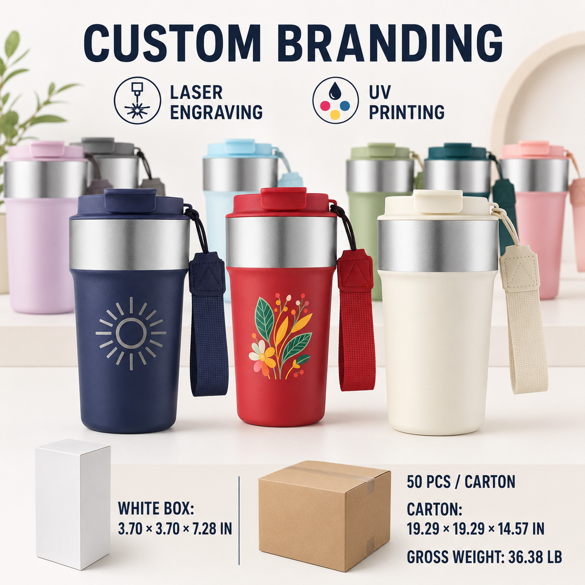 Custom 510ml Insulated Car Coffee Tumbler With Lanyard
