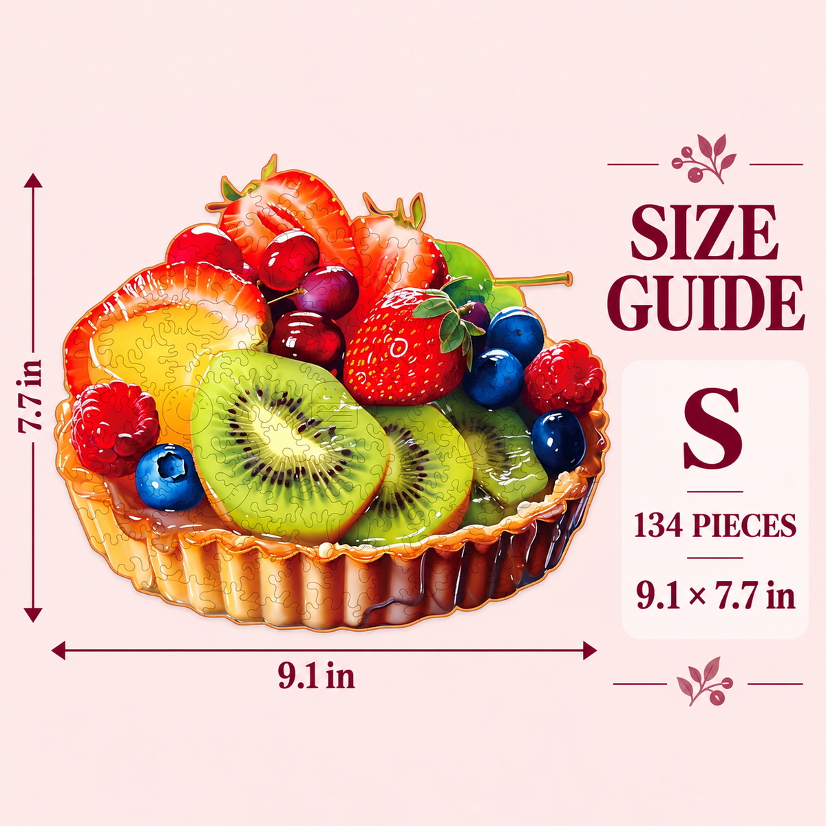 Berry & Kiwi Tart Wooden Jigsaw Puzzle – 134-Piece Fruit Dessert Puzzle