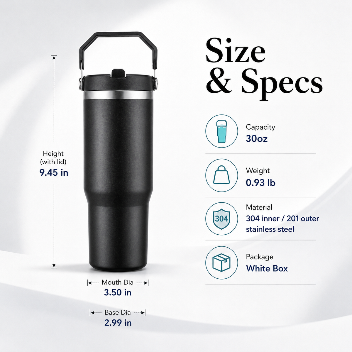 Custom 30oz Portable Handheld Stainless Steel Tumbler