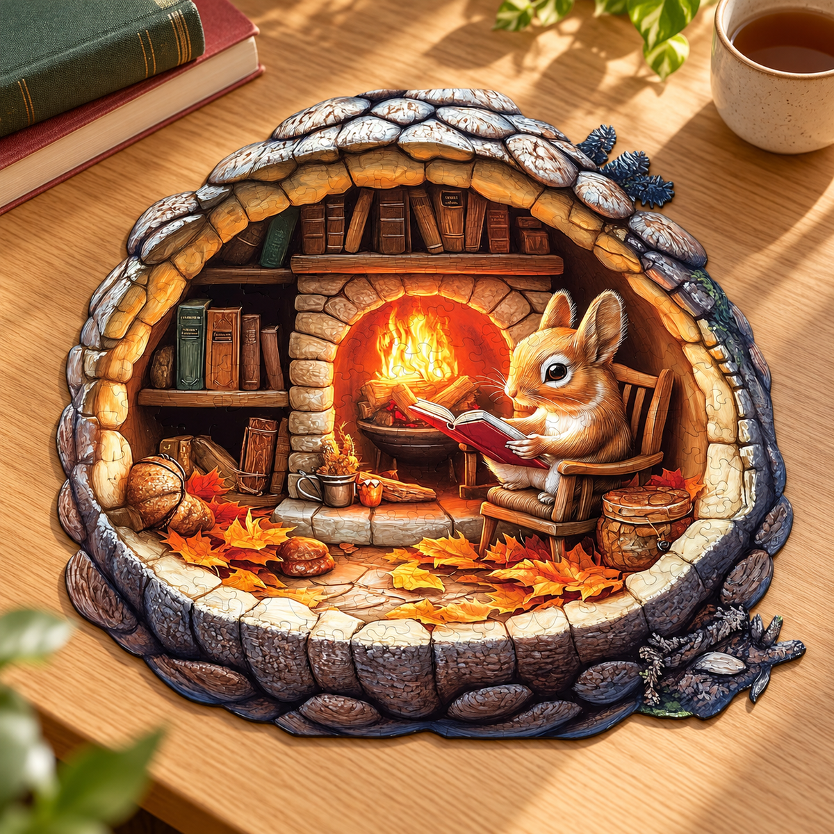 Fireside Reading Rabbit Wooden Jigsaw Puzzle