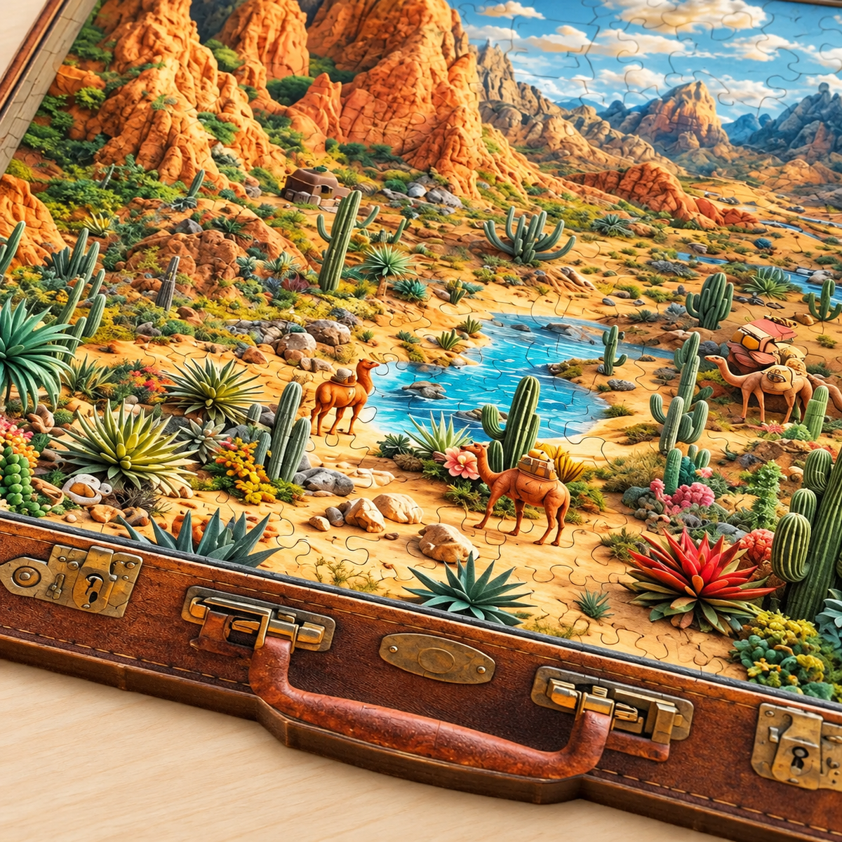 Desert Escape Wooden Jigsaw Puzzle – Suitcase Shaped Landscape Art