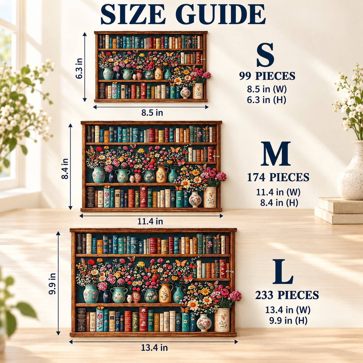Literary Blooms Wooden Jigsaw Puzzle – Vintage Books, Flowers & Butterflies