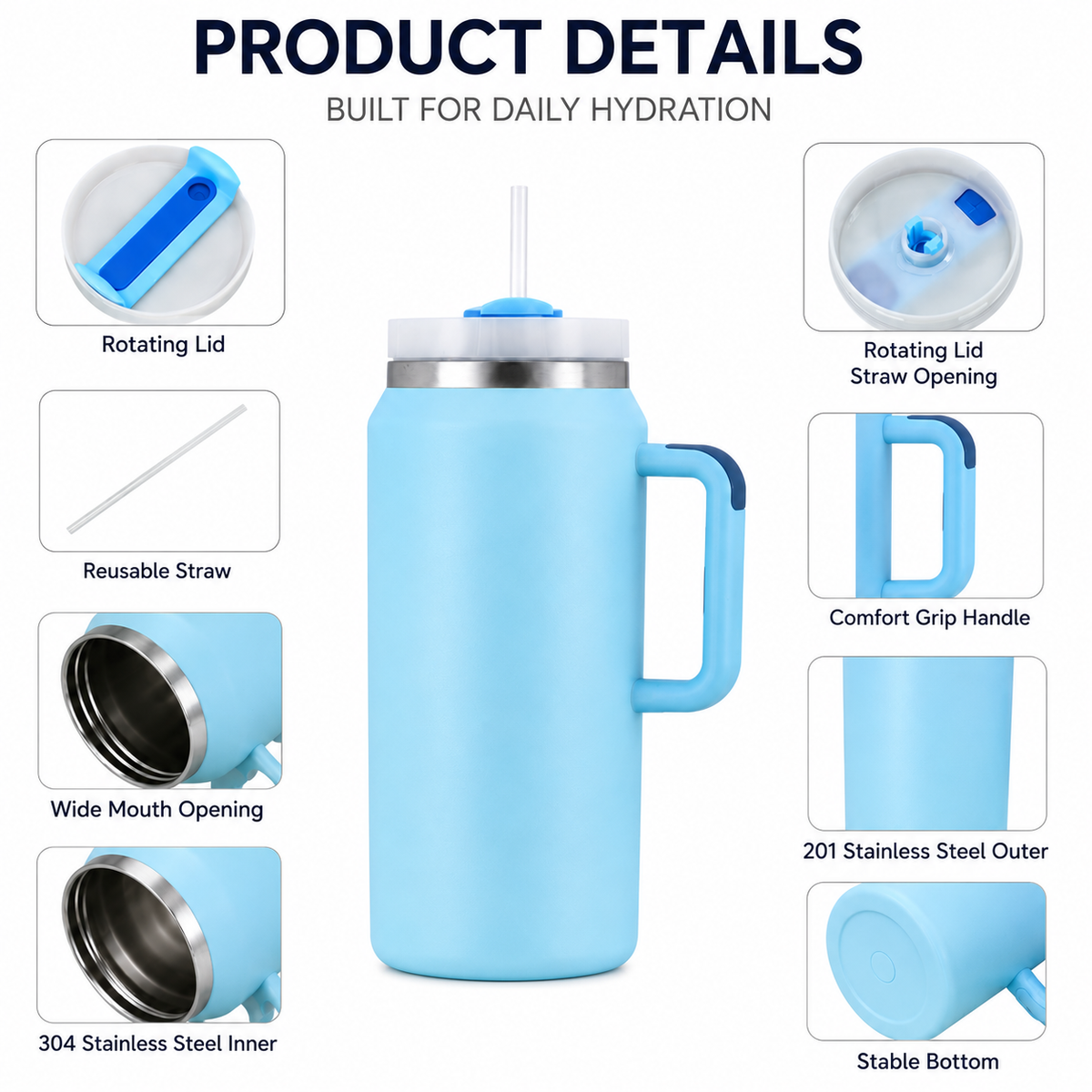 64oz Stainless Steel Handle Water Tumbler