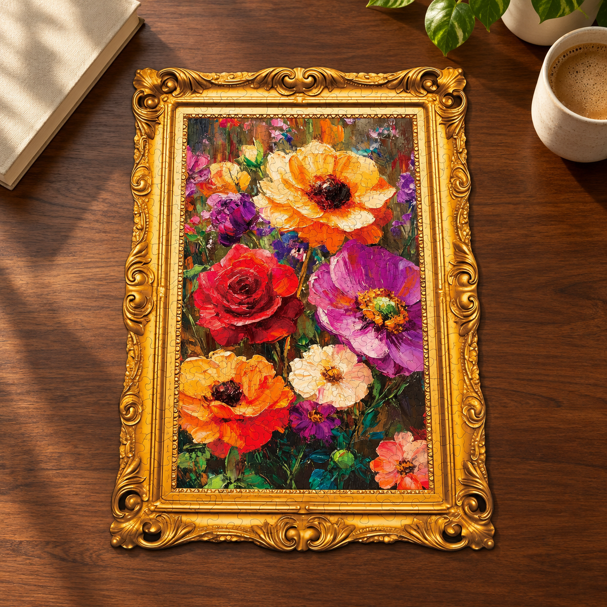 Golden Garden Floral Art Wooden Jigsaw Puzzle