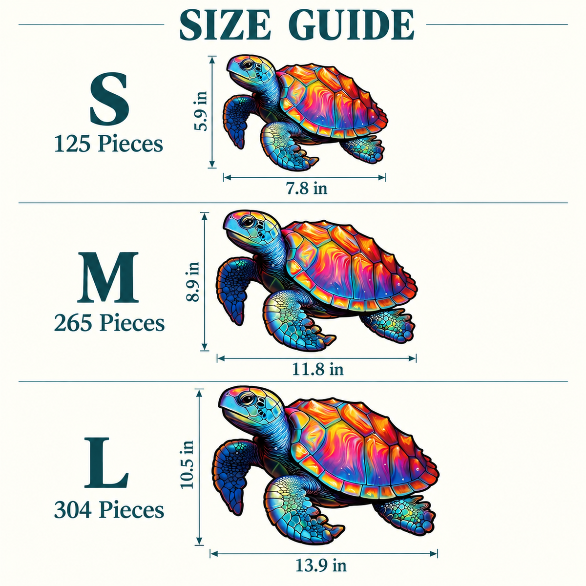 Rainbow Sea Turtle Wooden Jigsaw Puzzle