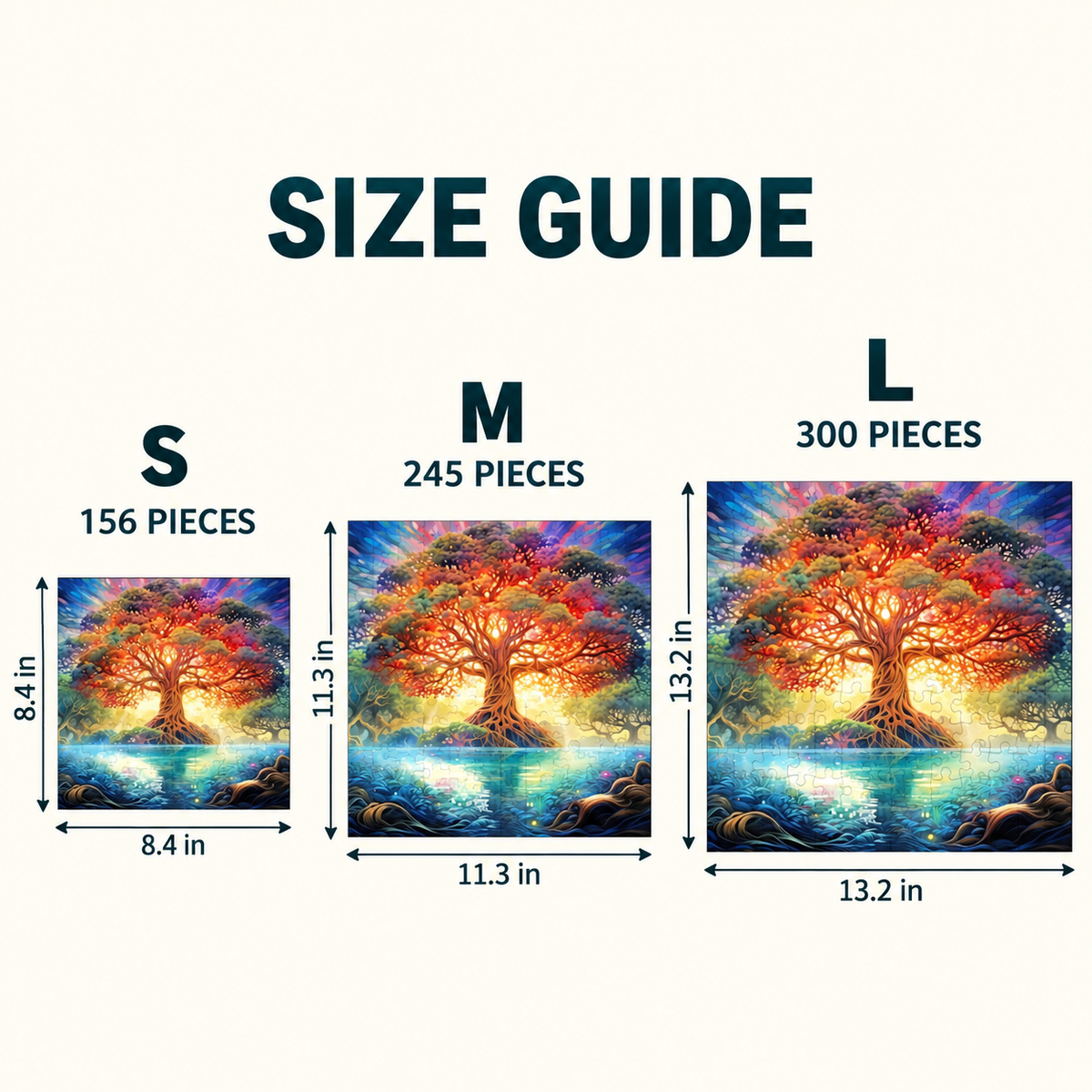 Golden Twilight Tree Wooden Jigsaw Puzzle – Enchanted Forest & Lake Scene