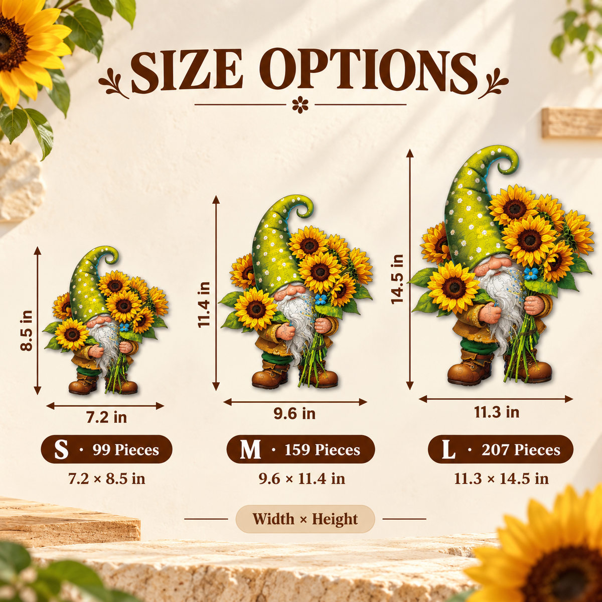 Golden Blooms Garden Gnome Wooden Jigsaw Puzzle