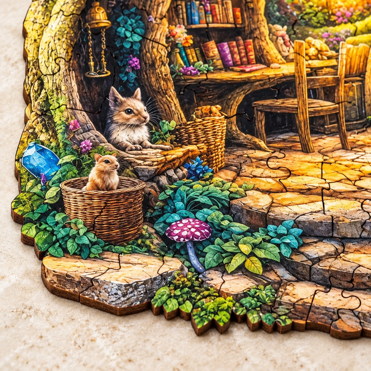 Enchanted Treehouse Library Wooden Jigsaw Puzzle – Woodland Books & Crystal Art